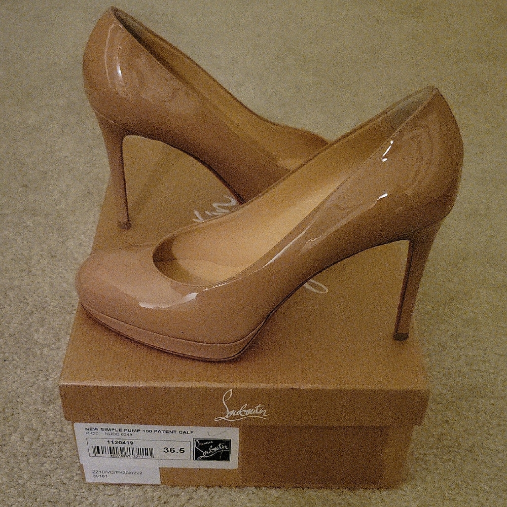 Christian Louboutin Nude Patent Leather Heels New Simple Pump 6 6.5